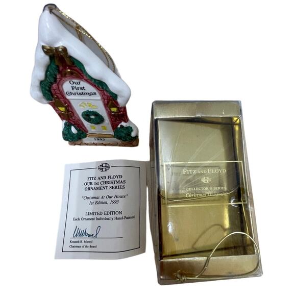 Fitz & Floyd Our 1st Xmas "Xmas at our House" 1st Edition 1993 Ornament with Box - Picture 2 of 7